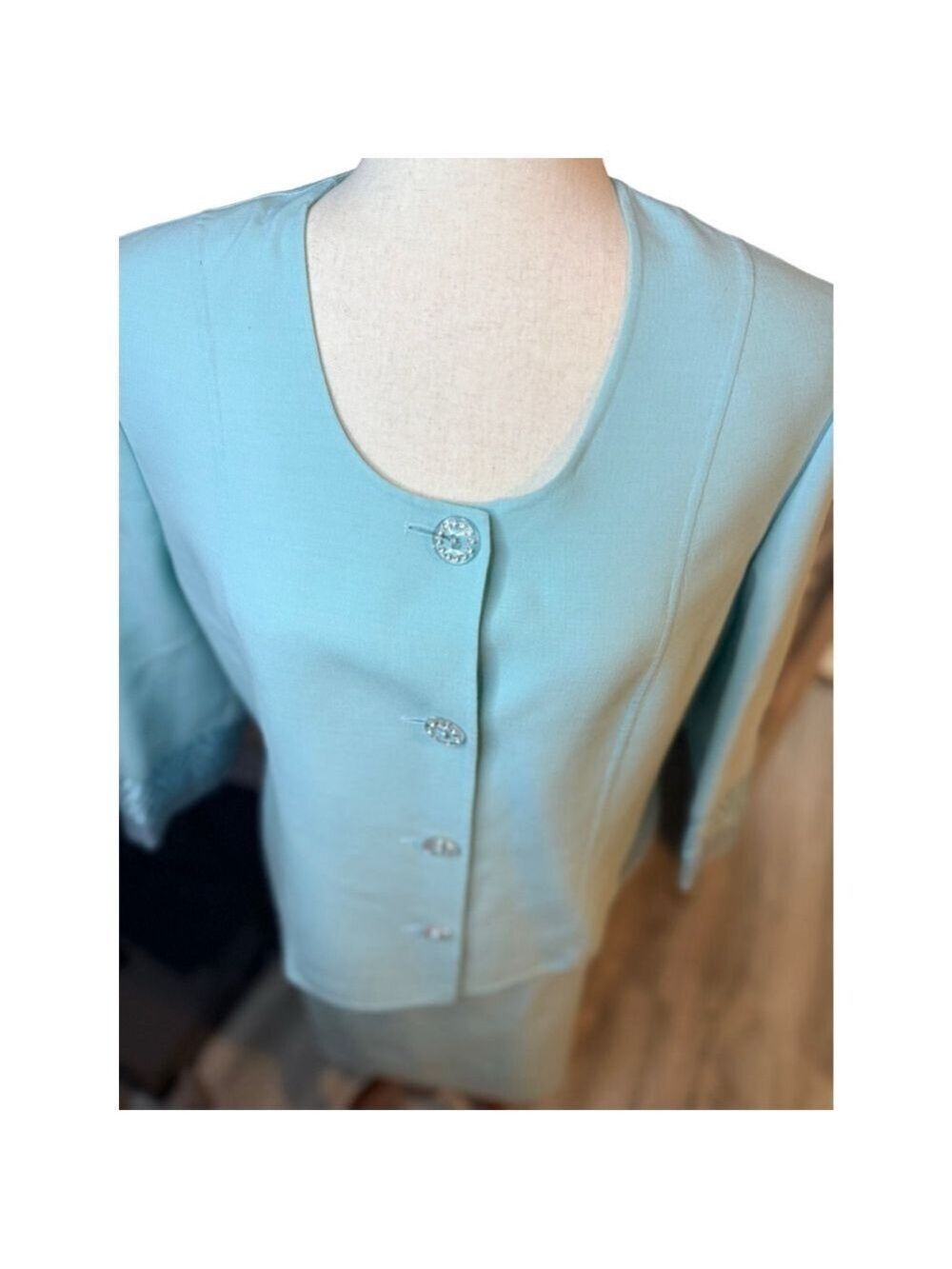 Vintage baby blue suit. Italy.size 46 women's skirt top. Large - Picture 7 of 16